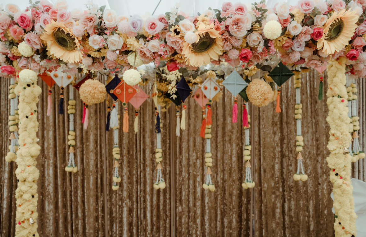 Sunflower and kite floral mehndi decor